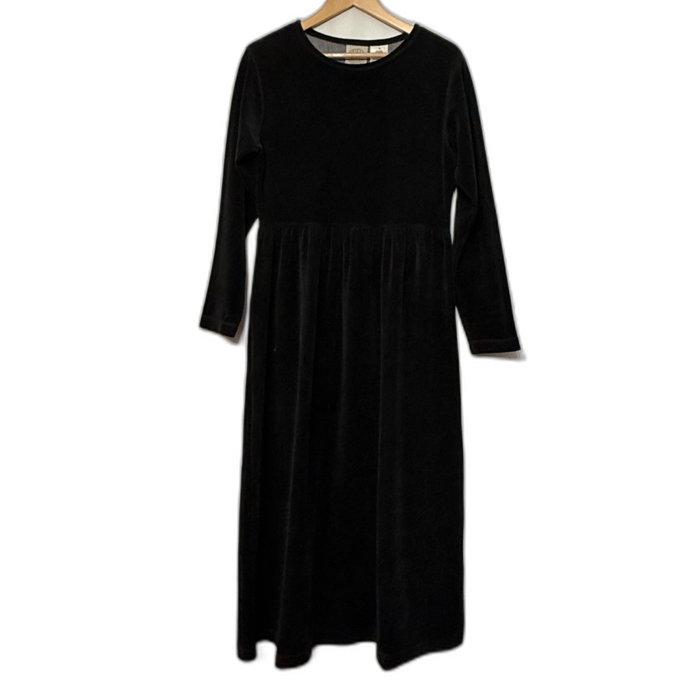 Vintage Erika & Co Dress Velour Corduroy Black Midi Cottage Whimsigoth Medium